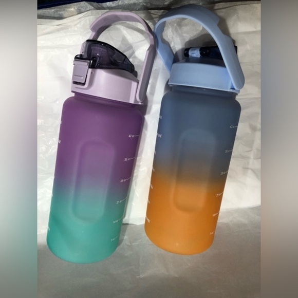 Green purple ombre motivational words time to drink reusable sports water bottle - Picture 7 of 11